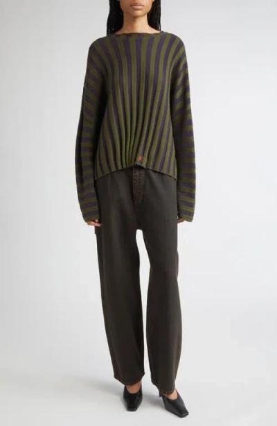 Eckhaus Latta Keyboard Stripe Wool Crewneck Sweater In Green