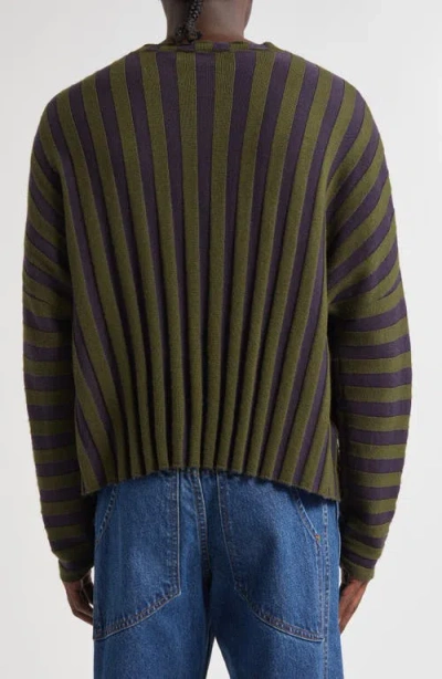Eckhaus Latta Keyboard Stripe Wool Crewneck Sweater In Green