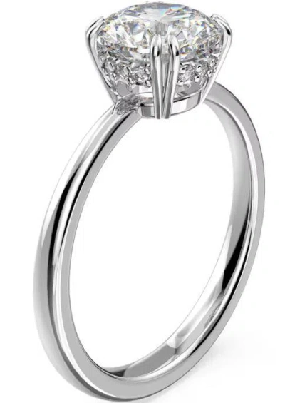 Swarovski Constella Cocktail Ring Round S Rhodium Shiny White White In Metallic