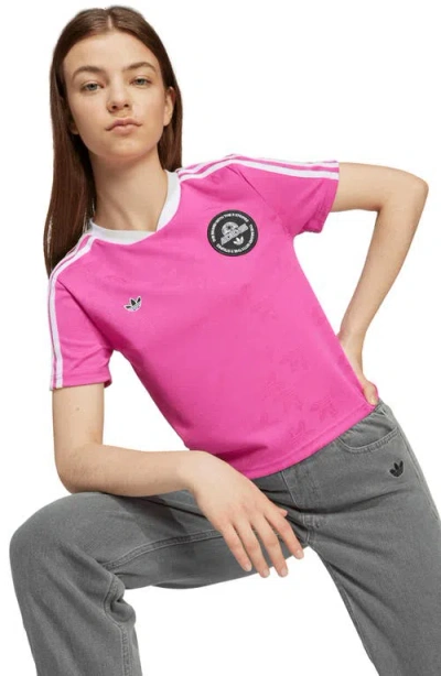 Adidas Originals Kids' Contrast Binding Crop T-shirt In Pink