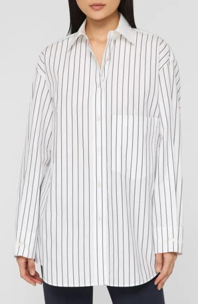 Lafayette 148 New York Oversize Stripe Cotton Button-up Shirt In White