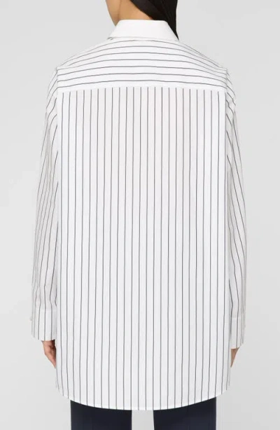 Lafayette 148 New York Oversize Stripe Cotton Button-up Shirt In White