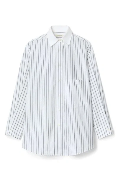 Lafayette 148 New York Oversize Stripe Cotton Button-up Shirt In White