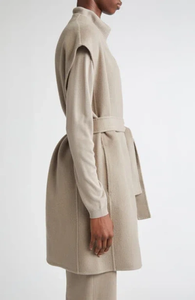 Lafayette 148 New York Belted Double Face Wool & Cashmere Open Front Vest In Neutral
