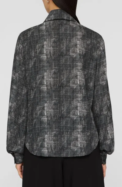 Lafayette 148 Diffused Houndstooth Print Silk Chiffon Blouse In Gray