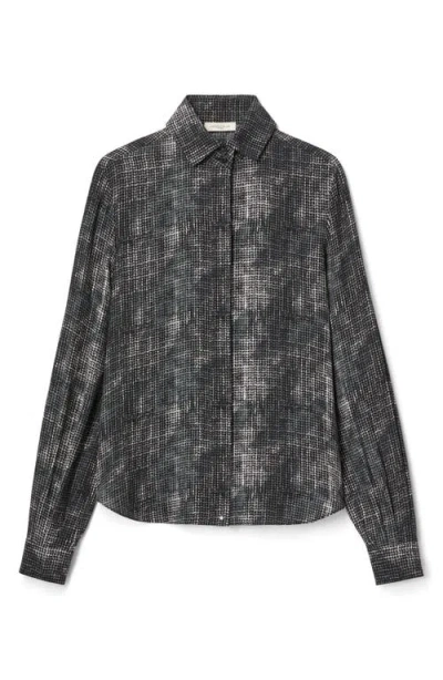 Lafayette 148 Diffused Houndstooth Print Silk Chiffon Blouse In Gray