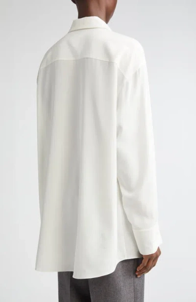Lafayette 148 New York Oversize Point Collar Stretch Silk Button-up Shirt In Neutral
