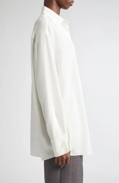Lafayette 148 New York Oversize Point Collar Stretch Silk Button-up Shirt In Neutral