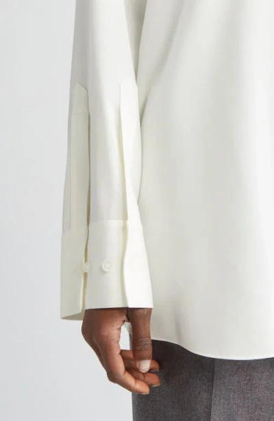 Lafayette 148 New York Oversize Point Collar Stretch Silk Button-up Shirt In Neutral