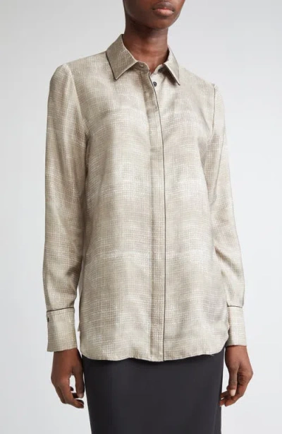 Lafayette 148 New York Scottie Piped Silk Top In Neutral