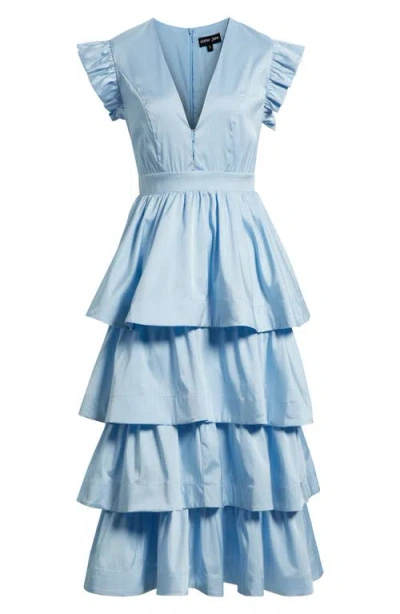 Sister Jane Womens Blue Feria Tiered Cotton-blend Midi Dress In Blue