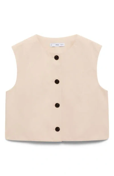 Mango Button Cotton Crop Top In White