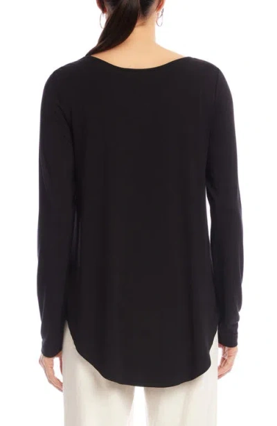 Karen Kane Long Sleeve Embellished Shirttail Top In Black In Black