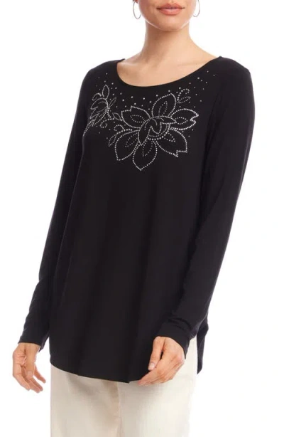 Karen Kane Long Sleeve Embellished Shirttail Top In Black In Black
