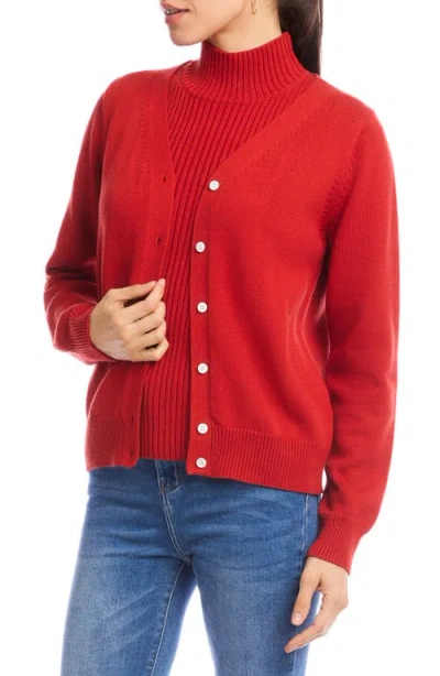 Karen Kane V-neck Cardigan Sweater In Tomato In Red