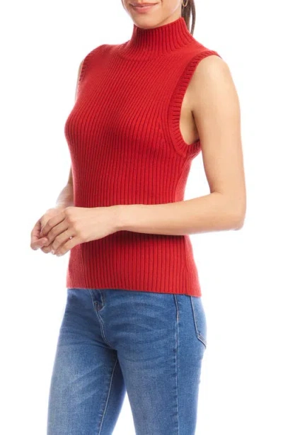 Karen Kane Ribbed Turtleneck Sweater Tank Top In Tomato In Red