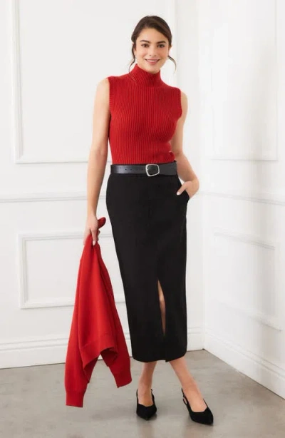 Karen Kane Ribbed Turtleneck Sweater Tank Top In Tomato In Red