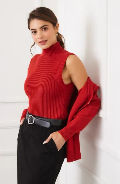 Karen Kane Ribbed Turtleneck Sweater Tank Top In Tomato In Red