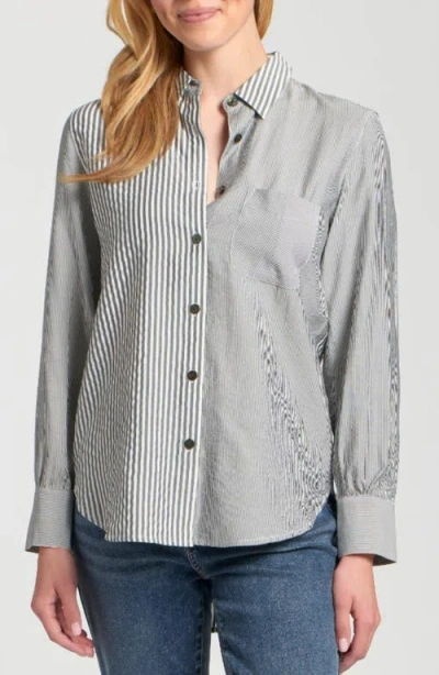 Apny Mixed Stripe Button-up Shirt In Gray