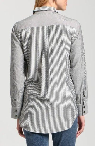 Apny Mixed Stripe Button-up Shirt In Gray