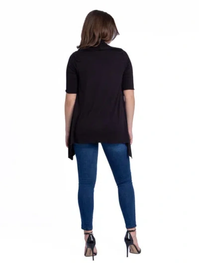 24seven Comfort Apparel Plus Size Elbow Length Open Front Cardigan Sweater In Black