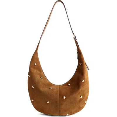 Madewell The Essential Studded Suede Curve Shoulder Bag In Brown