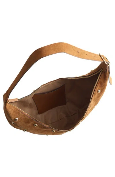 Madewell The Essential Studded Suede Curve Shoulder Bag In Brown