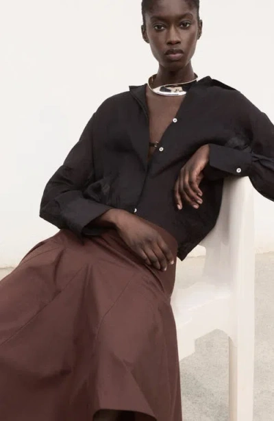 Mango Pleat Midi Skirt In Brown