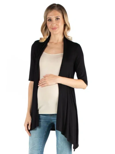 24seven Comfort Apparel Plus Womens 3/4 Sleeve Cardigan Open-front Blazer In Black