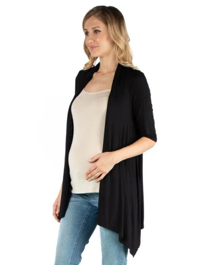 24seven Comfort Apparel Plus Womens 3/4 Sleeve Cardigan Open-front Blazer In Black
