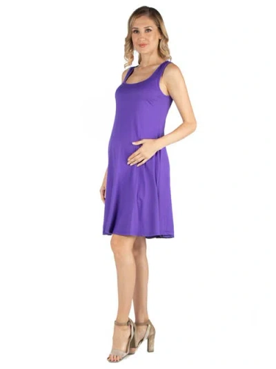 24seven Comfort Apparel Womens Solid Scoop Neck Shift Dress In Purple