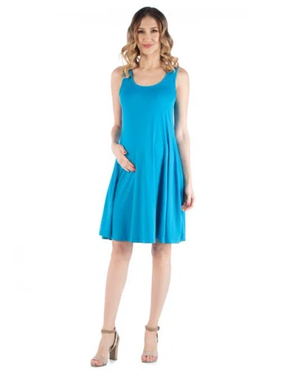 24seven Comfort Apparel Petite Sleeveless A-line Fit And Flare Skater Dress In Blue