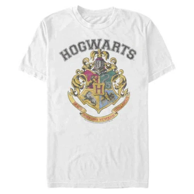 Harry Potter Distressed Collegiate Hogwarts Crest  Graphic T-shirt In White