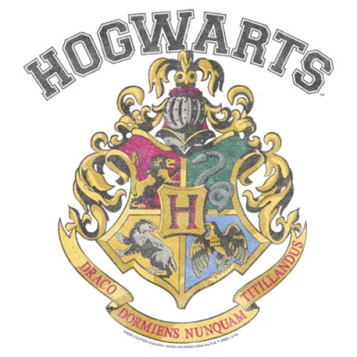 Harry Potter Distressed Collegiate Hogwarts Crest  Graphic T-shirt In White