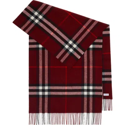 Burberry Wide Check Cashmere Scarf In Burgundy