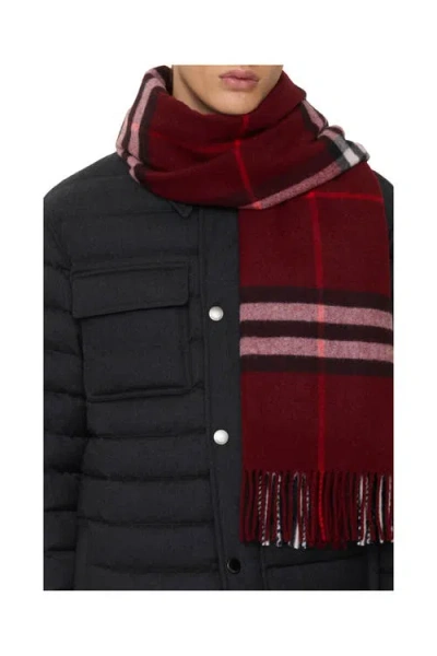 Burberry Wide Check Cashmere Scarf In Burgundy