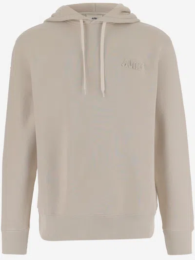 Autry Drawstring Hooded Sweatshirt With Subtle Logo In Neutral