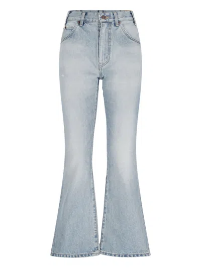 Celine Flared Leg Trousers With Front And Back Pockets In Blue