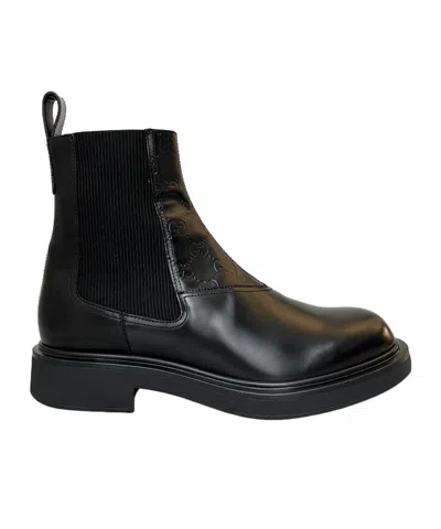 Gucci Black Leather Ankle Boot With Web Detail Men In Black