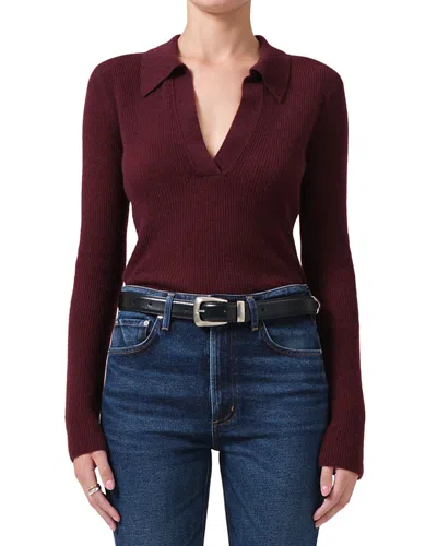 Citizen Of Humanity Citizens Of Humanity Simone Wool Cashmere Polo Sweater In Burgundy