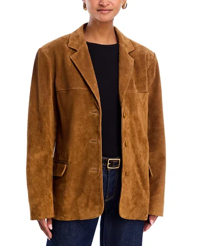 Staud Corrine Single-breasted Suede Jacket In Brown