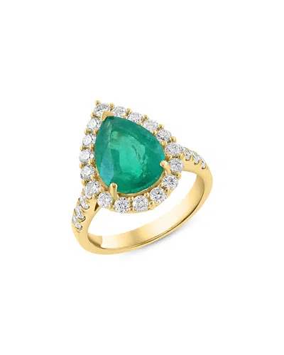 Bloomingdale's Fine Collection Emerald & Diamond Pear Shaped Halo Ring In 18k Yellow Gold In Multi