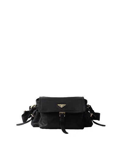 Prada Explore Medium Re-nylon Bag With Flap In Black