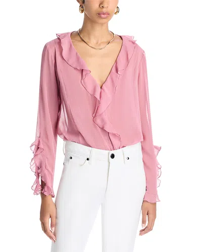 Lucy Paris V Neck Ruffle Top In Pink
