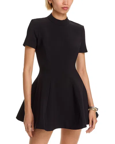Bardot Zephyra Short Sleeve High Neck Fit And Flare Full Skirt Mini Dress In Black