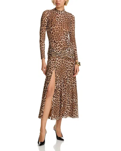 Bardot Lea Leopard Print Long Sleeve Mesh Midi Dress In Black