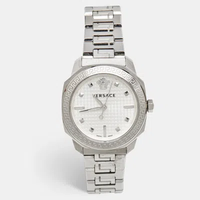 Pre-owned Versace Silver Dial Stainless Steel Dylos Vqd040015 Men's Wristwatch 35 Mm