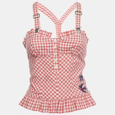 Pre-owned Mcq By Alexander Mcqueen Pink Gingham Print Suspender Strap Top S