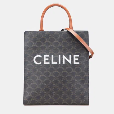 Pre-owned Celine Brown Small Triomphe Coated Canvas Vertical Cabas Tote