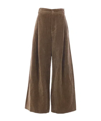 Uma Wang High-waisted Wide-leg Trousers With Button Closure In Brown